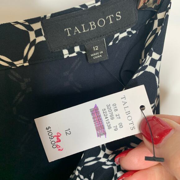 NwT Talbots Black White Geometric Skirt Full Pleated Sz 12 - Picture 5 of 5